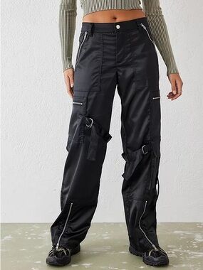 Urban Outfitters Black Strap Cargo Straight-Leg Pants